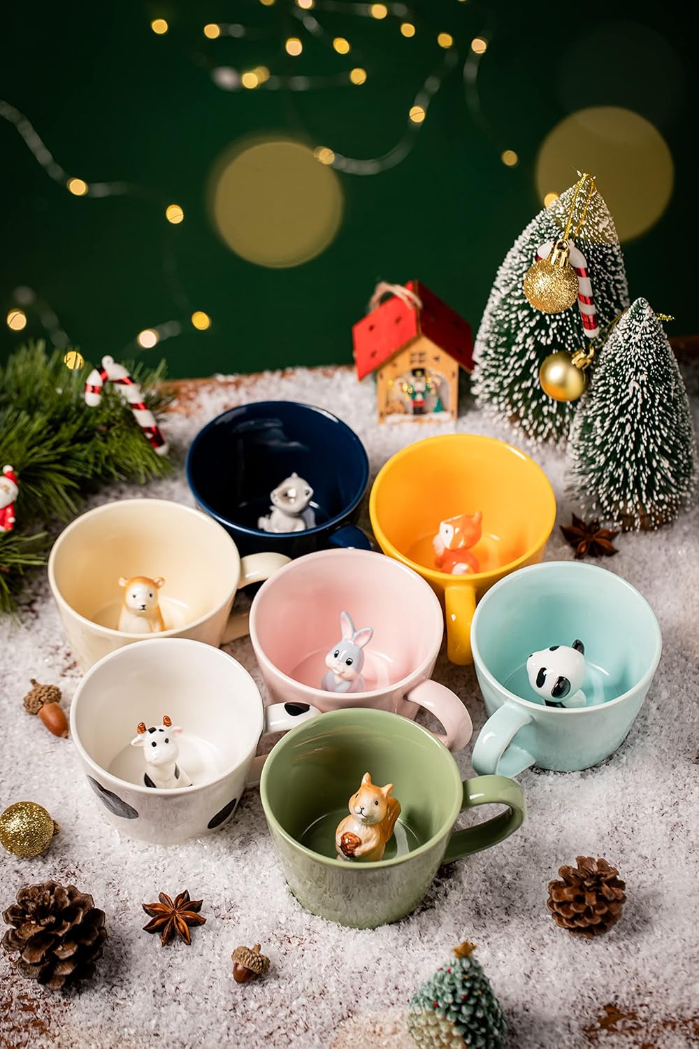 DIHOclub Cow Ceramic Cup with Hidden 3D Animal Inside, 12 OZ | Holiday and Birthday Gift | For Coffee Milk Tea Lovers | Cute Cartoon Handmade Figurine Mug | Available in White and Black
