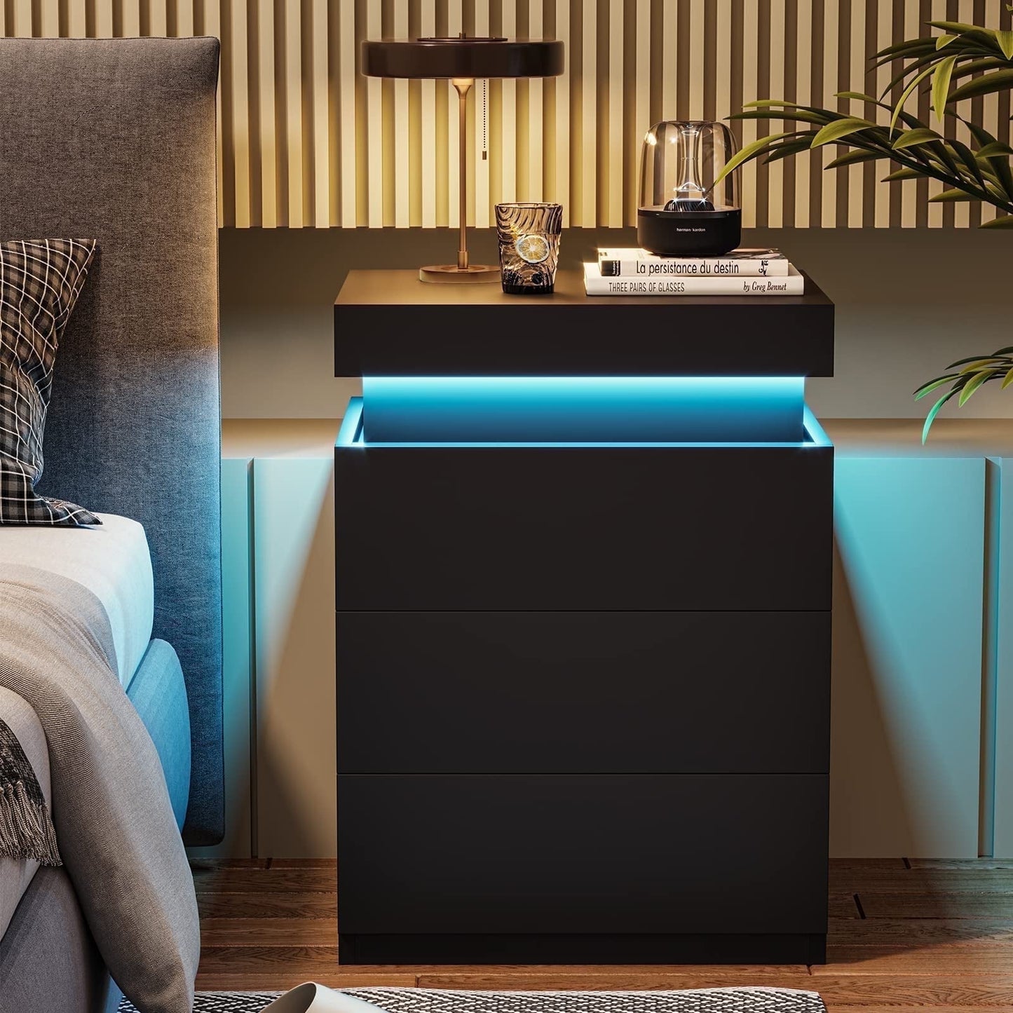 Smart LED Nightstand |3-Drawer Storage with Wireless Control and Charging Station