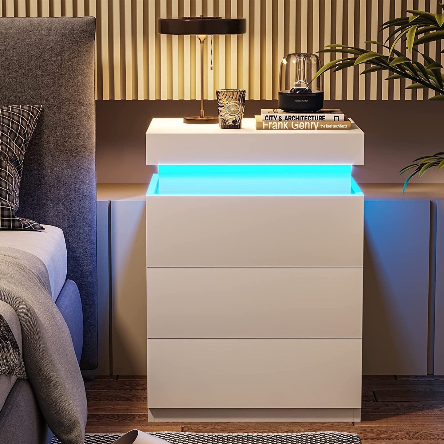 Smart LED Nightstand |3-Drawer Storage with Wireless Control and Charging Station