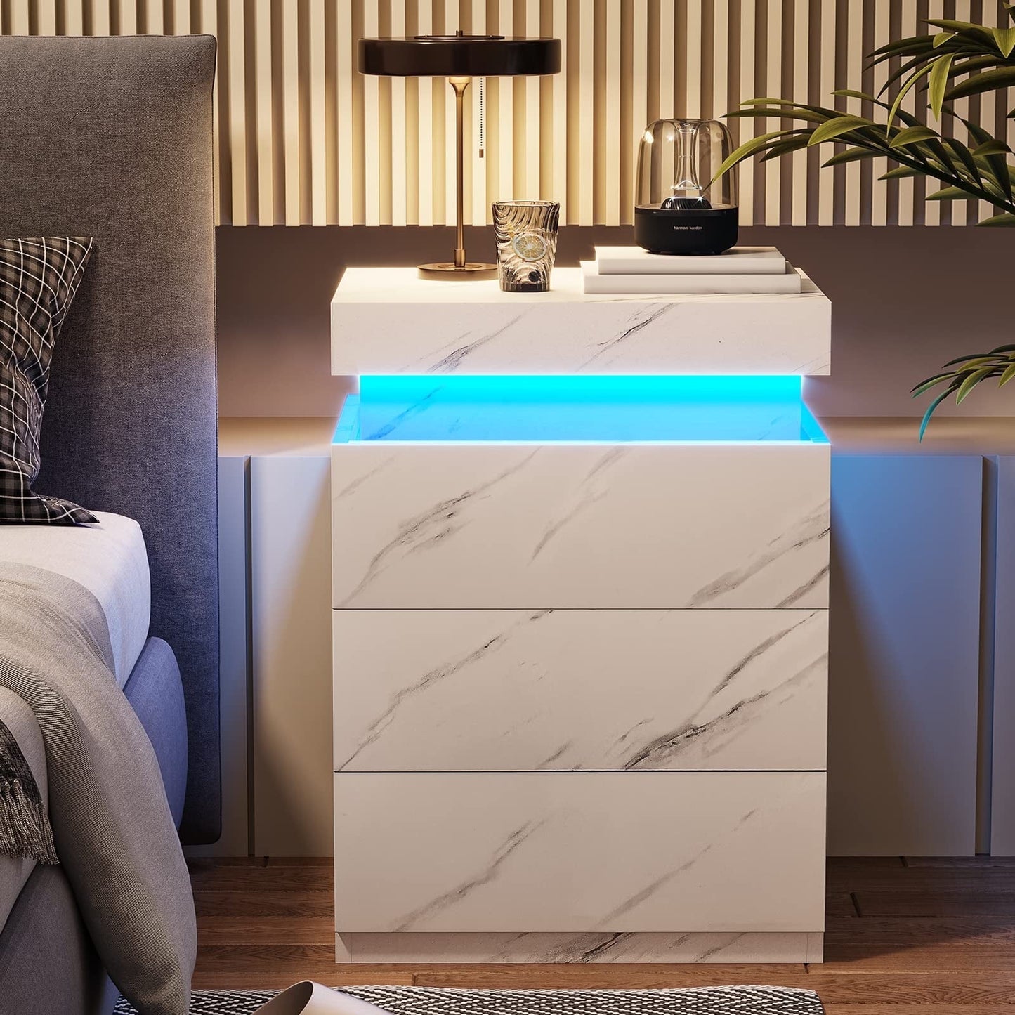 Smart LED Nightstand |3-Drawer Storage with Wireless Control and Charging Station