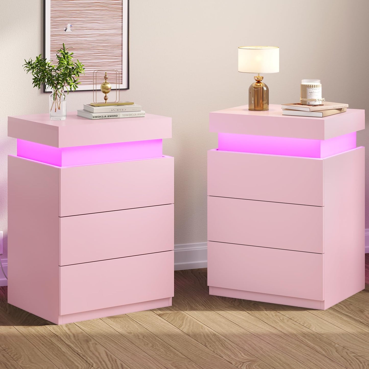 Smart LED Nightstand |3-Drawer Storage with Wireless Control and Charging Station