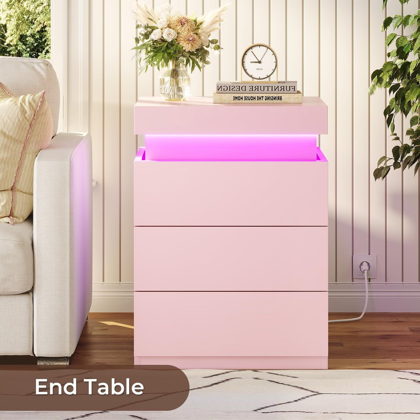 Smart LED Nightstand |3-Drawer Storage with Wireless Control and Charging Station