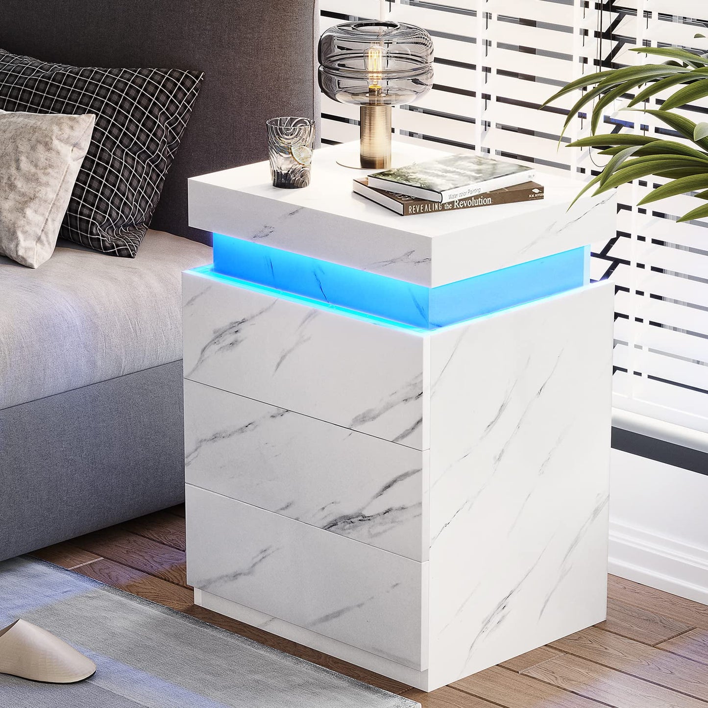 Smart LED Nightstand |3-Drawer Storage with Wireless Control and Charging Station