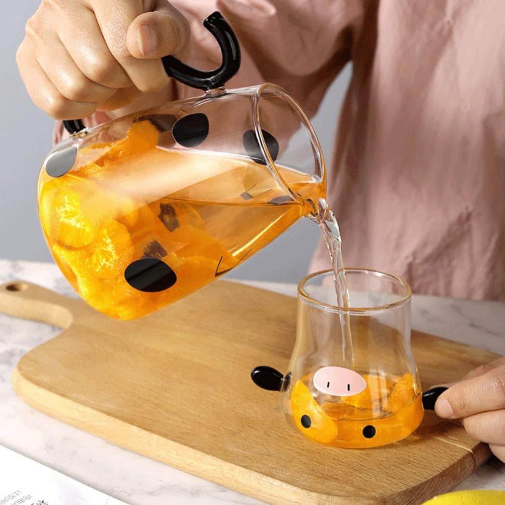 🐮Cow Print Glass Water Pitcher Set with Cup