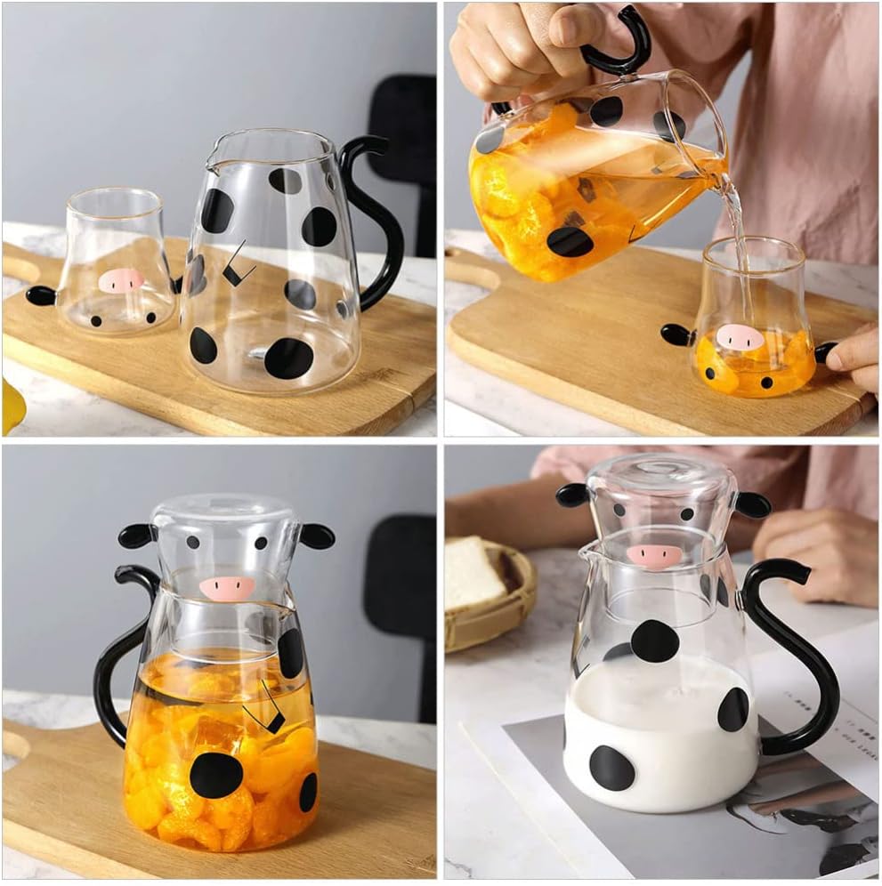🐮Cow Print Glass Water Pitcher Set with Cup