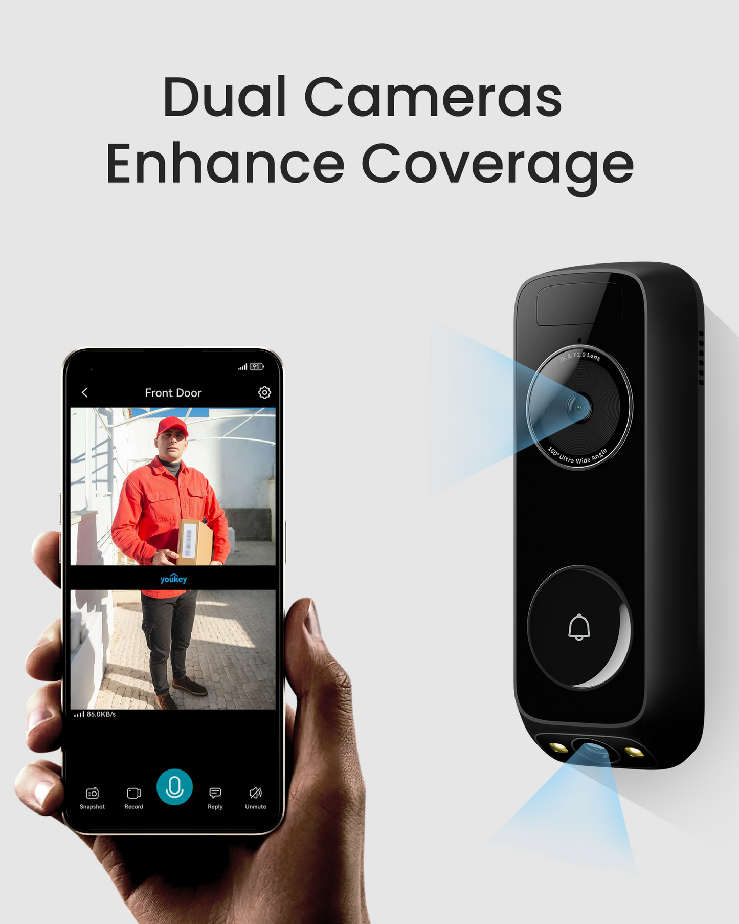 2K Dual-Camera Wireless Video Doorbell with AI Detection and Local Storage