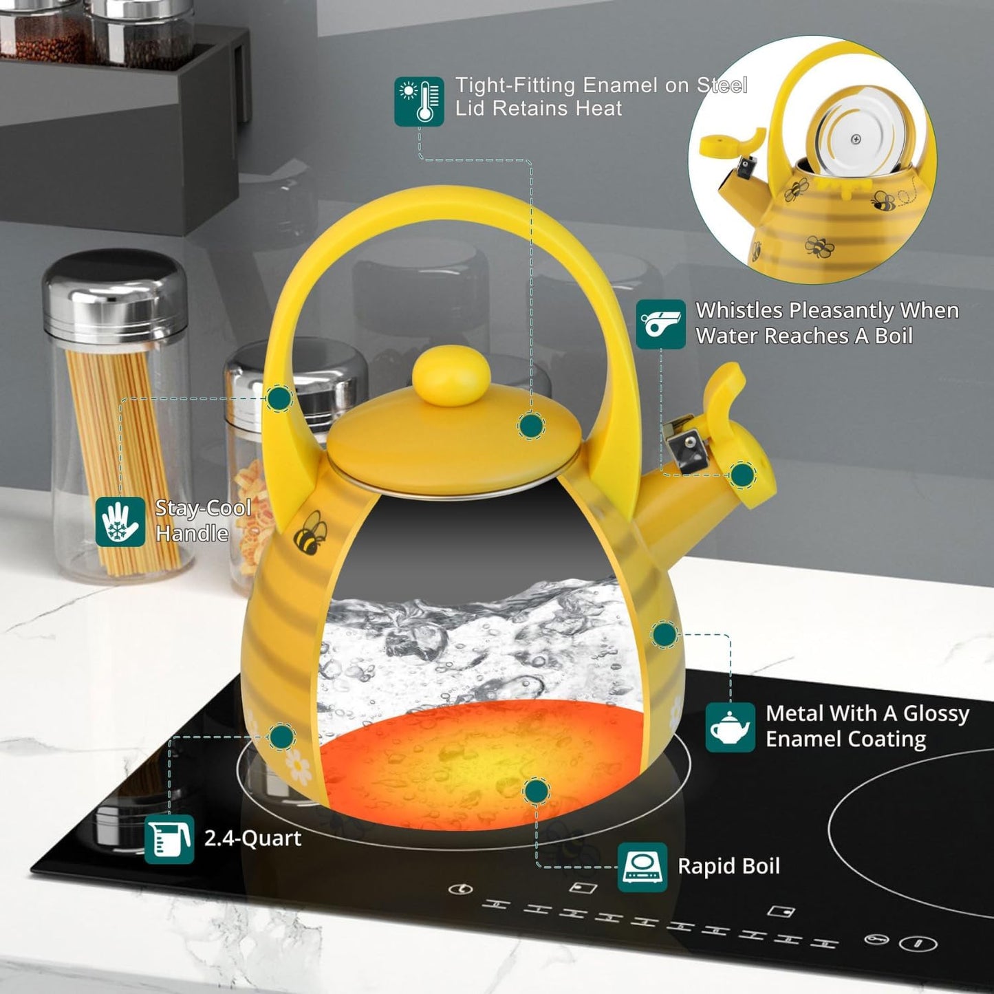 Whistling Tea Kettle – Enamel-Coated Stovetop Kettle