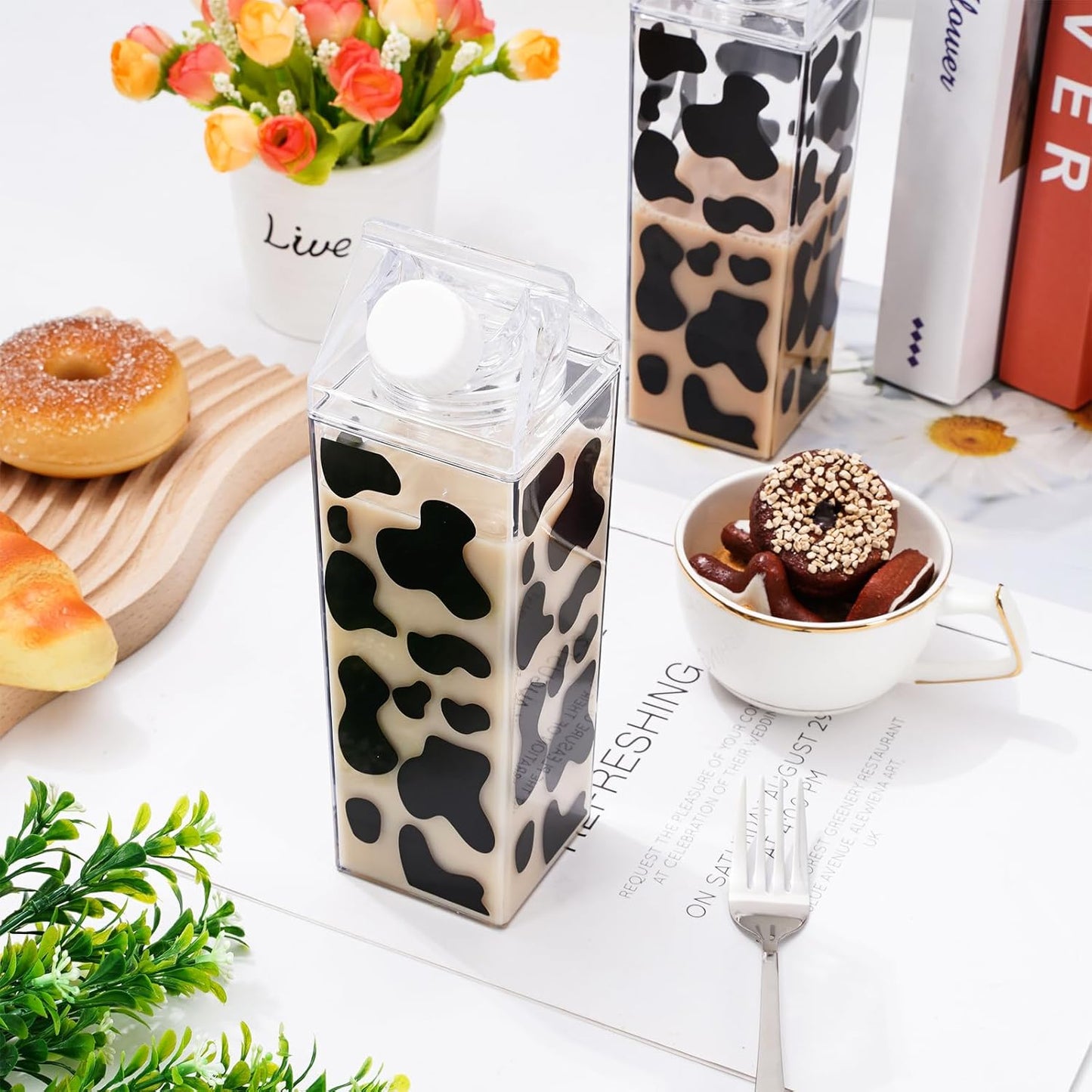 Cow Print Water Bottle 500ml, Leak Proof, Set of 2