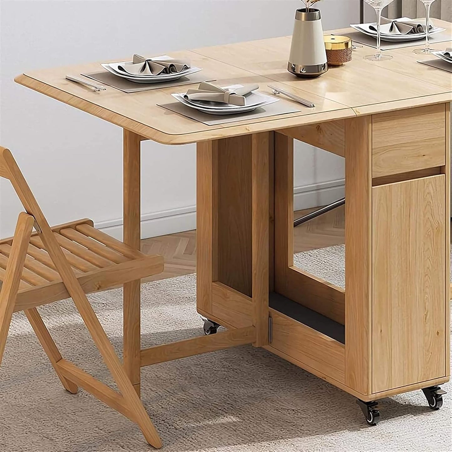 Folding Table with 4 Chairs & Storage Drawer, Easy Organization