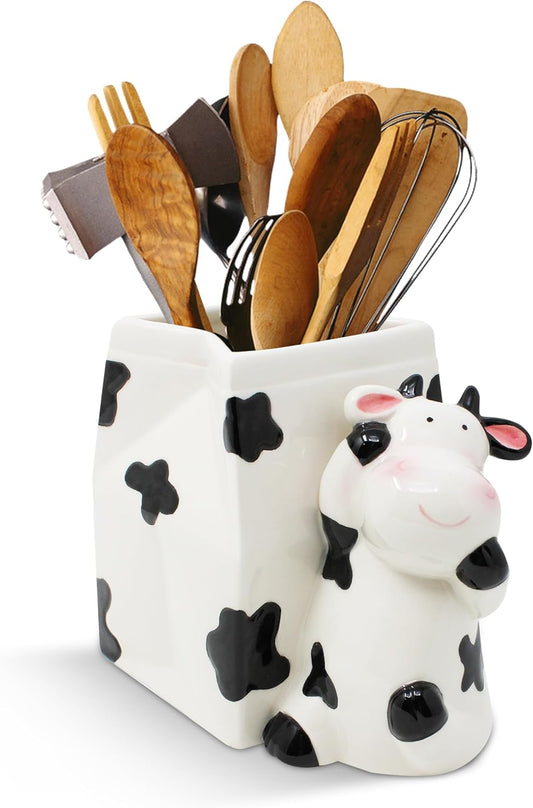 🐄Cow Print Ceramic Utensil Holder | Farmhouse Style Organizer