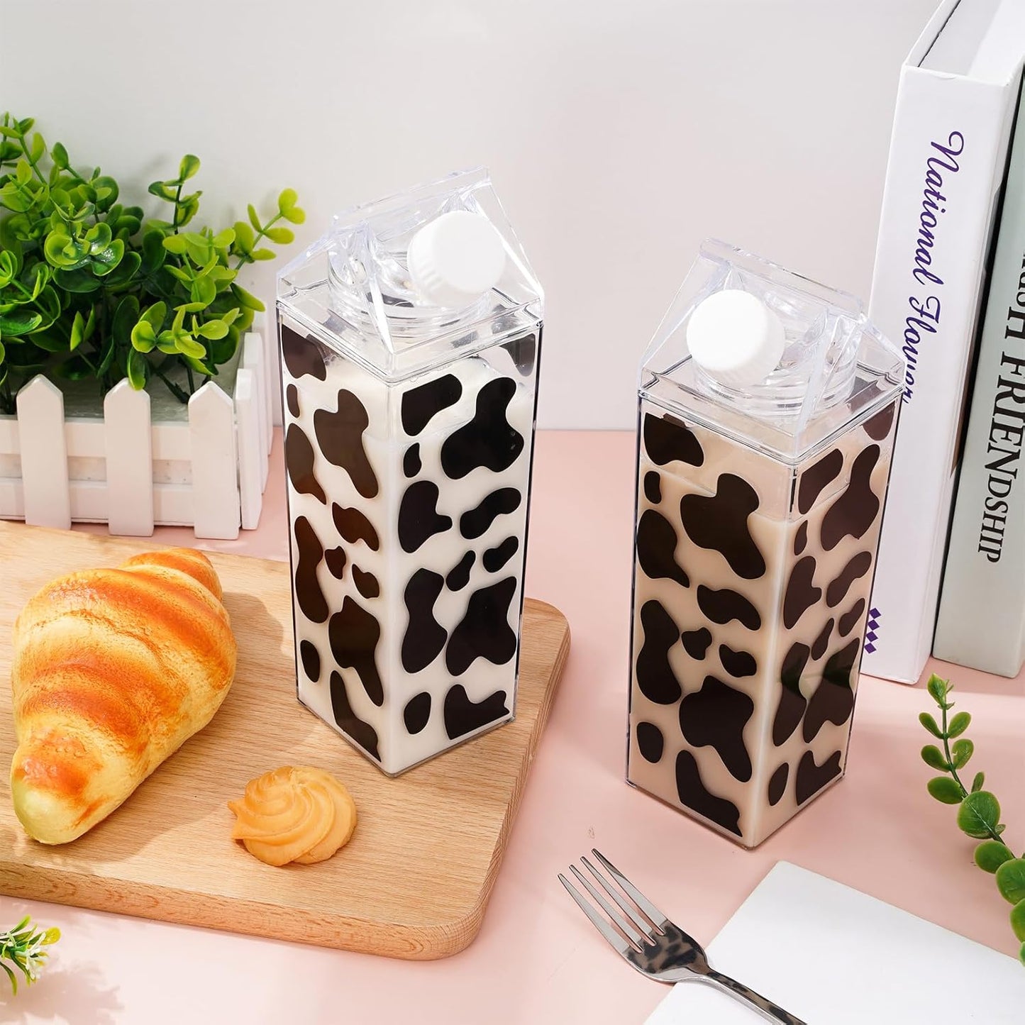 Cow Print Water Bottle 500ml, Leak Proof, Set of 2